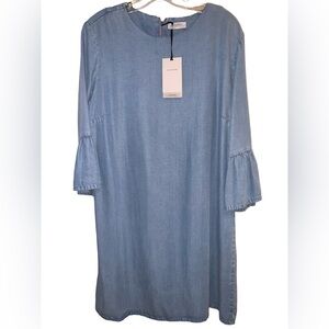 Zara Woman Premium Denim Ruffled Sleeve Dress Size Large NWT